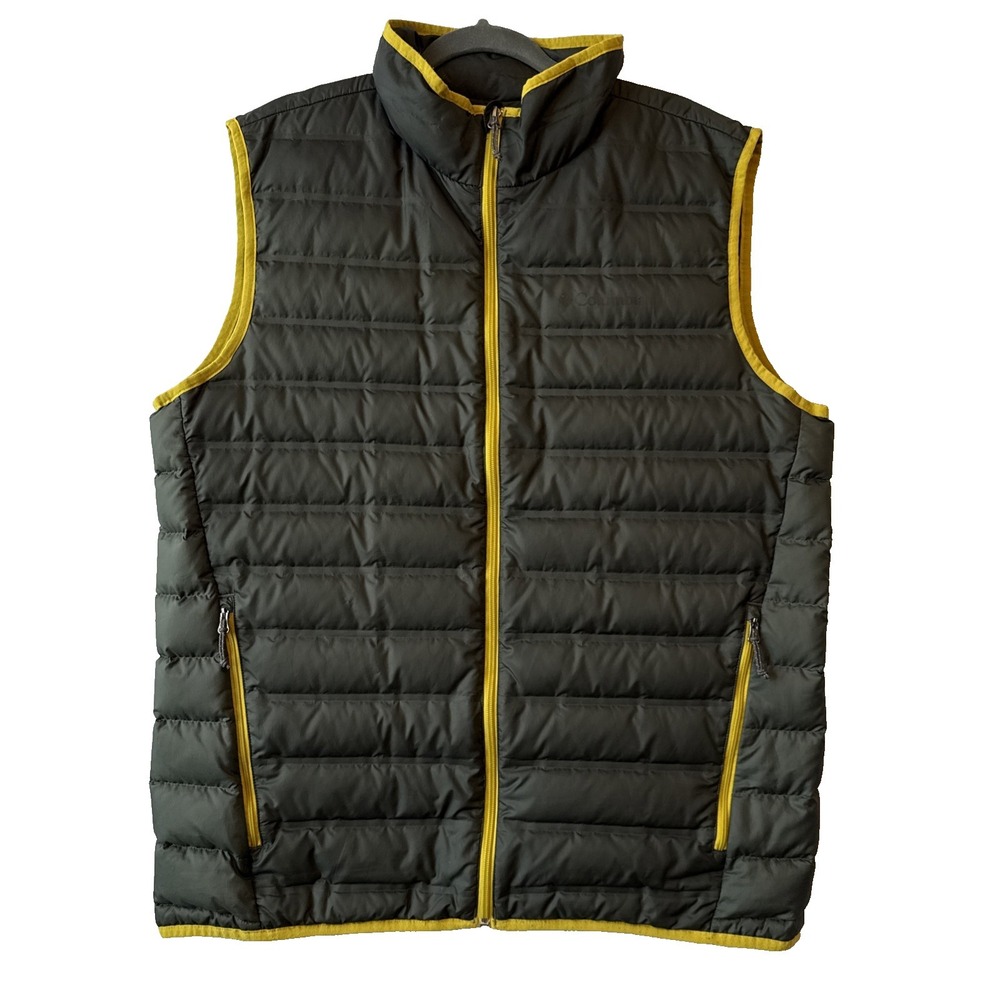 Columbia Duck Down Quilted Puffer Vest Olive Green Yellow L‎ Gorpcore Outdoor
